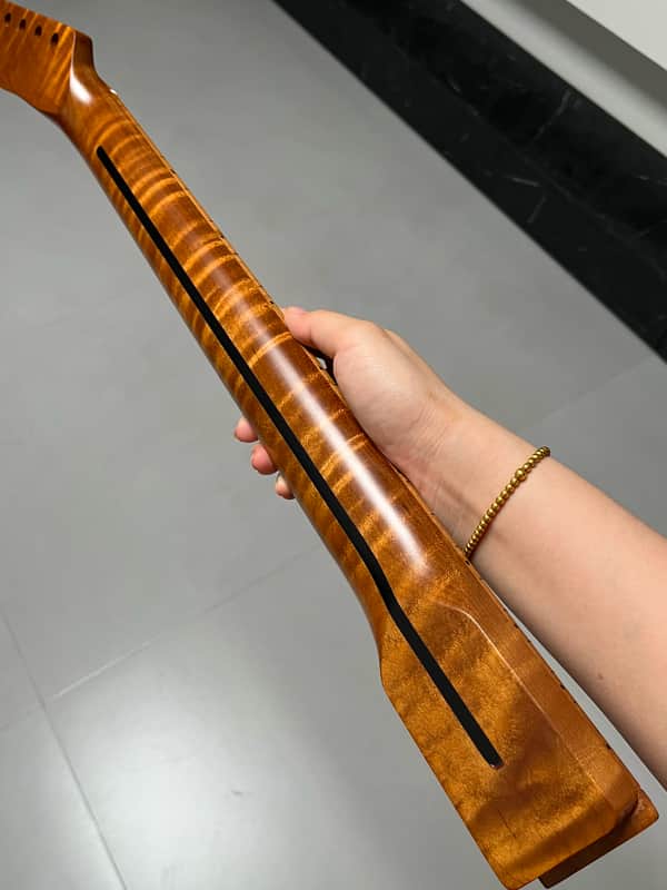 Bone nut Tele Round-head stainless steel Roasted flame Maple Electric Guitar Neck 22 frets hole 10mm image 1