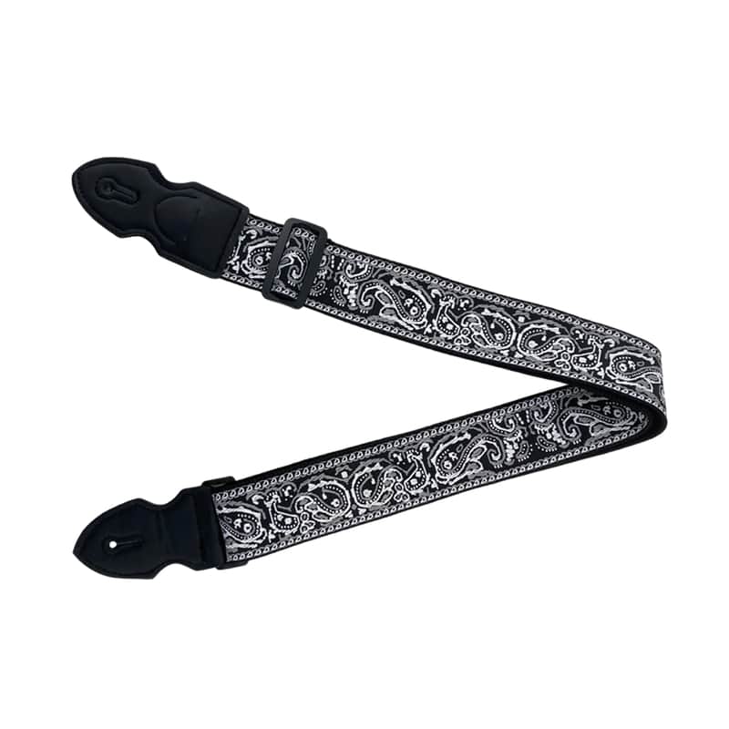 Black Woven Embroidered Guitar Strap - Vintage Style for Electric & Acoustic image 1