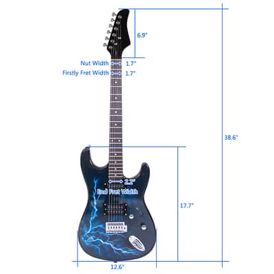 Cxxss Lightning Style Electric Guitar with Power Cord/Strap/Bag/Plectrums Black & Dark Blue image 16