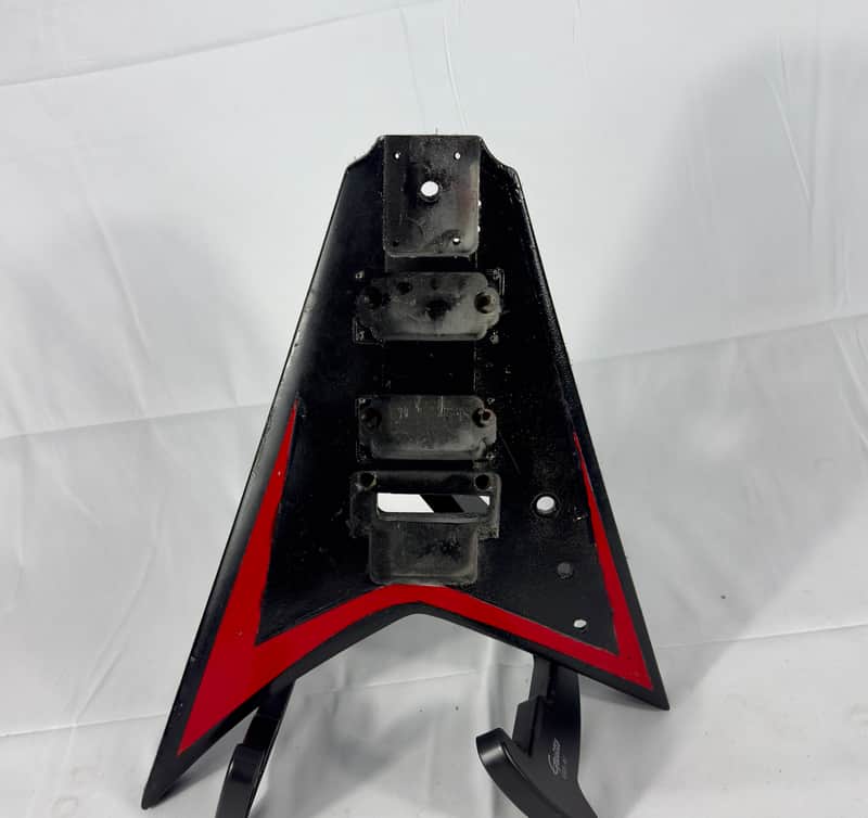 Unbranded RR Rhoads Style Electric Guitar Body 2000s - Custom Painted Black W/ Red Stripe image 1