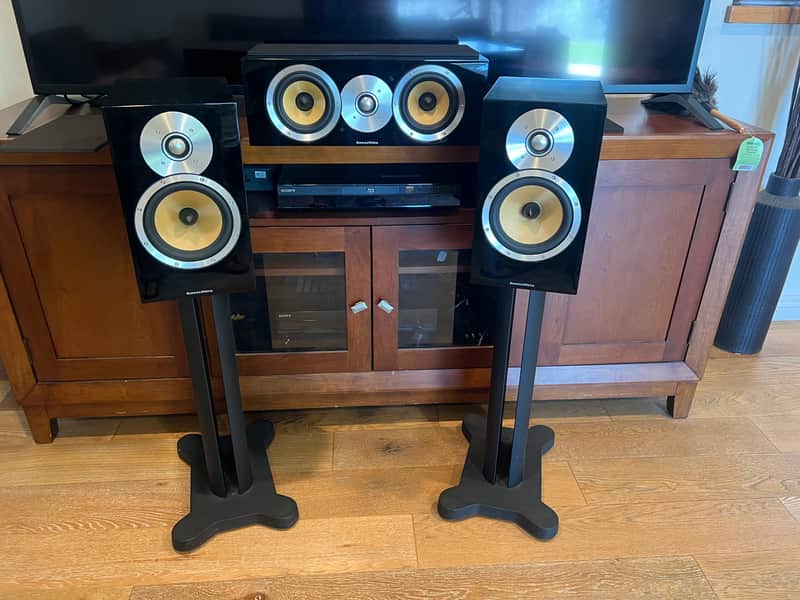 B&W Bowers Wilkins CM5 With Matching Center Speakers, Two Cast Iron Stands. image 1