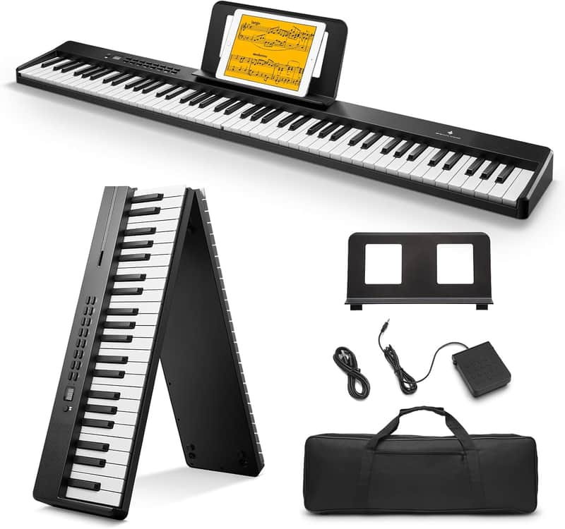 Portable Piano Keyboard 88 Keys for Beginner, Bluetooth Foldable Piano Keyboard with 128 Rhythms&Tones, Chord, Record, Drum Kit, Folding Digital Piano Bundle with Pedal, Piano Bag, Black image 1