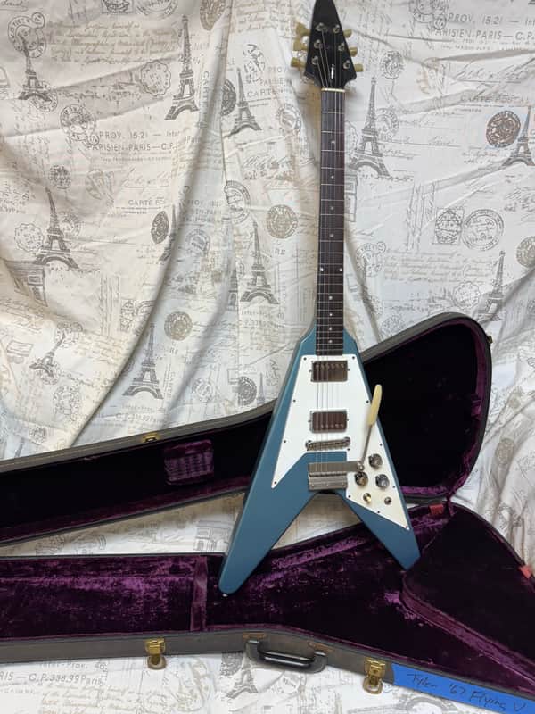 1992 Replica ‘67 Flying V Factory Frost Blue Lacquer Factory Reclaimed 1960’s Wood, 1967 Factory Parts, Wiring, Pat No Pickups Melody Maker Fingerboard Etc image 1