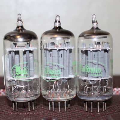 SYLVANIA 12AX7 ECC83 PERFECT MATCH TRIO LONG PLATE HALO GETTER TEST NOS++ VINTAGE 1961 image 1