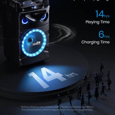 10" Karaoke Machine,Woofer, Portable PA System, Bluetooth Speaker with 2 Wireless Microphones, Lyrics Display Tablet Holder, Party Lights & Echo/Treble/Bass Adjustment Support REC/AUX/USB/TF image 3