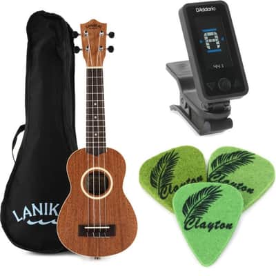 Lanikai LU Series Soprano Ukulele Essentials Bundle with Gig Bag Tuner Felt Picks and Ukulele Chord Chart image 3