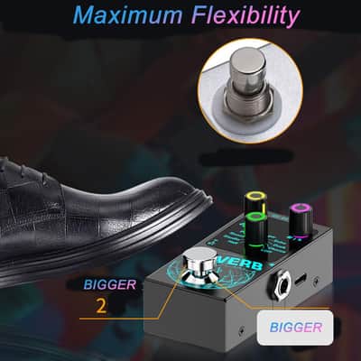 Mini Reverb Guitar Pedal, Verb Square Digital Reverb 9 Modes Room, Hall, Chorus, Duck, Plate, Studio, Echo, LOFI with True Bypass Aluminium alloy case (Black Reverb) image 5