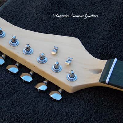 Maple/Ebony Right Hand standard 25-1/2" scale GUITAR NECK with Tuners 22 Fret Fender Tele and Strat Compatible Neck+ New Satin Nitro Finish with Frets Leveled, Crowned and Polished Frets and Includes Custom 1.65" Nut Perfectly Cut for Low Action! image 9