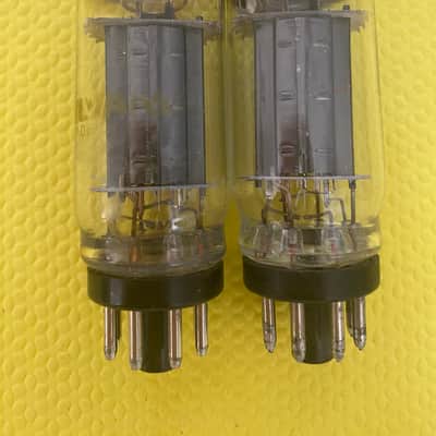 Matched Pair Sylvania 6V6 6V6GTA Vacuum Tubes Valves Black Plates Copper Support Rods Coin Wafer Base Silver Tops NOS NIB image 1