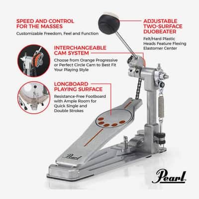 Pearl P930 Demonator Longboard Chain Drive Single Bass Drum Pedal 2010s - Chrome / Orange image 10