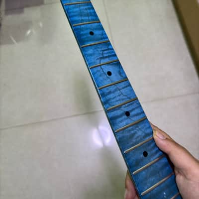 Blue Gloss 22Frets Flame Maple Electric guitar Neck 25.5in parts image 2
