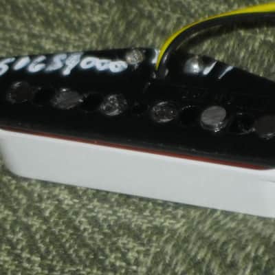 very near A+ (rarely used) genuine Fender Tex-Mex Stratocaster Bridge Single Coil Pickup, 7.4k full strength, White Cover (p/n # 50659000) +screws & rubber bushings, Alnico 5 magnets, staggered pole pieces, Polysol magnet wire, vinyl output wires image 22