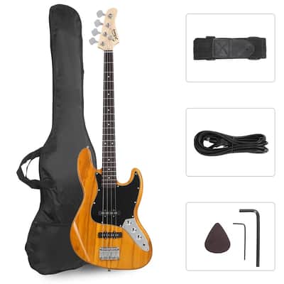 Glarry GJazz Electric Bass Guitar Black pickguard Transparent - Yellow image 7