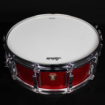 Mint Ludwig 5" x 14" Classic Maple Snare Drum, Red Sparkle image 3