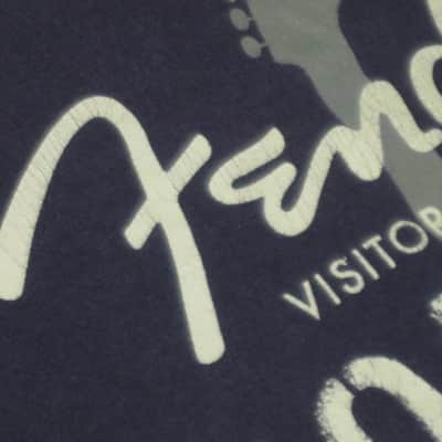 pre-owned / worn genuine Fender - Fender Factory Tour (Corona, California USA) - short sleeve T-Shirt, Men's X-Large (XL) Navy Blue with Creme & Gray Graphic, 100% preshrunk cotton, late 2000s to early - mid 2010s image 16