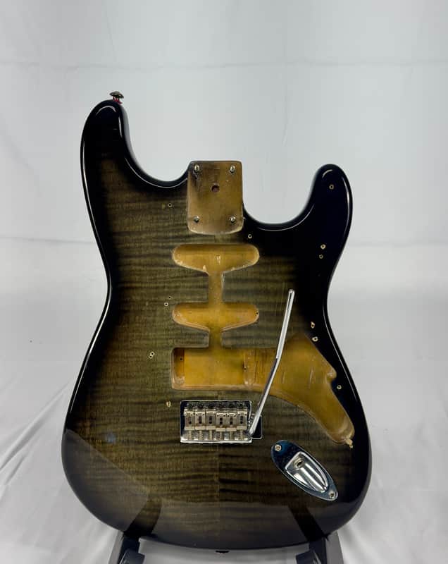 Unbranded Strat Style Electric Guitar Body - Grey / Green Flame Maple image 1