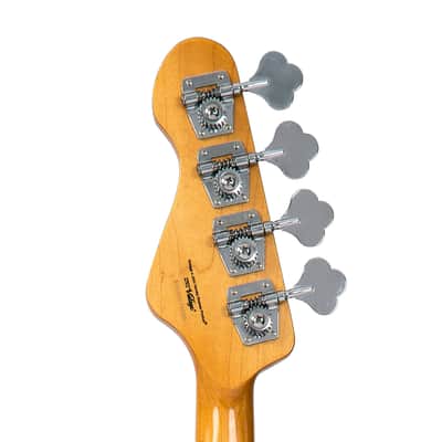 Vintage V4 ReIssued Bass Guitar - Black High Gloss with Mirror Scratchplate image 7