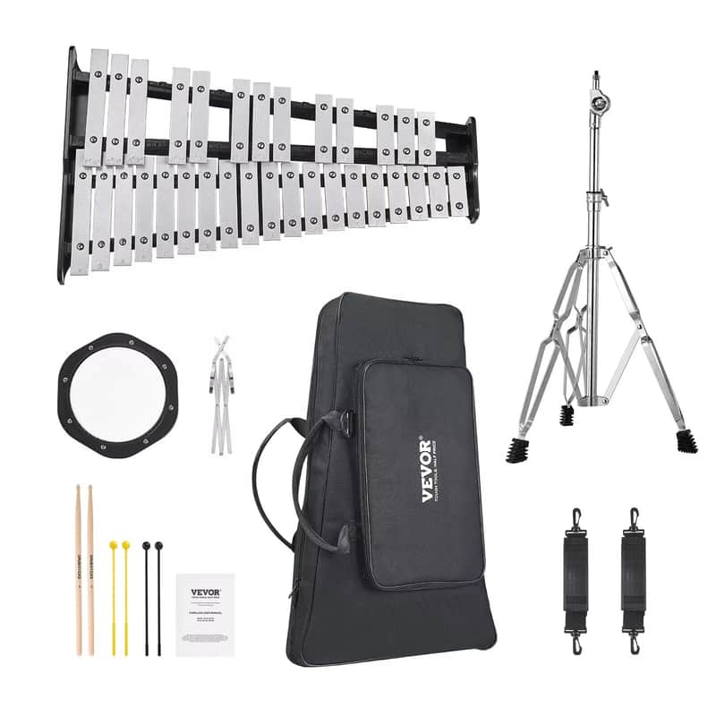 32-Note Glockenspiel Xylophone Bell Kit with Adjustable Stand, Practice Pad, and Accessories image 1