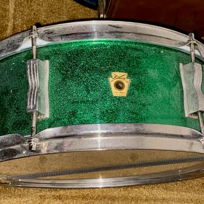 Ludwig No. 491 Pioneer 5x14" 6-Lug Snare Drum with Keystone Badge 1960 - 1968 - Green Sparkle image 1