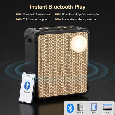 Portable Karaoke Machine for Adults Outdoor with SOS Mode Bluetooth Guitar Amplifier with Dual DSP Audio 9000mAh Battery Powered Speaker with Backing Track Beauty Voice,Perfect for Parties-Black image 3