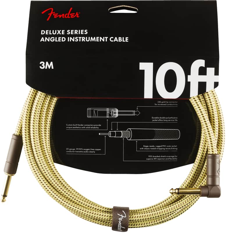 Fender Deluxe Series Instrument Cable, Straight/Angle, Tweed - 10 Foot image 1