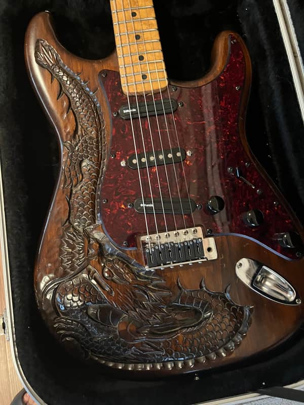 Aria Pro 2 Dragon Strat 1976 Hand carved walnut | Reverb