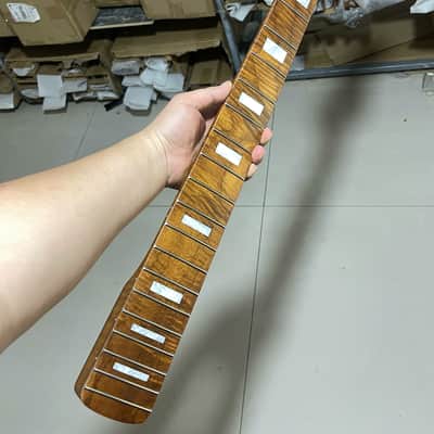 5-string electric bass neck jazz bass stainless steel 20 frets Roasted flame Maple guitar neck 34inch hole 18mm Pearl block image 1