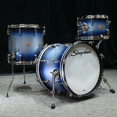 Slingerland Radio King 8x12 14x14 14x18 Blue and Silver Drum Kit image 4
