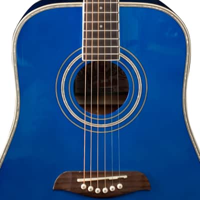 Oscar Schmidt OGHSTBL 1/2 Size Steel-String Acoustic Guitar, Transparent Blue image 3