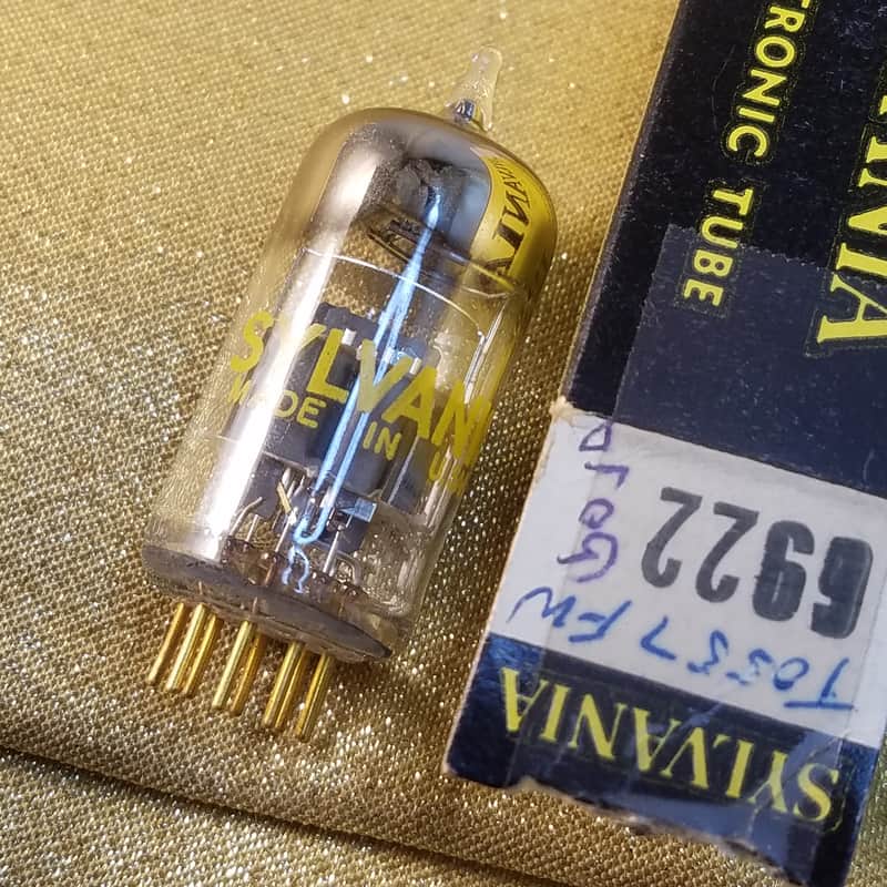 Sylvania Matched Pair (2) 6922 premium tNOS AT1000 TESTED Vacuum Tubes Gold pins rare D getter E88CC dual triode or GB6DG8 1963 image 1