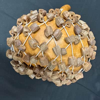Cameroon African Shekere, Gourd Rattle, Handmade 11" x 8" - MINT image 7
