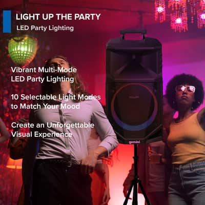 Gemini Sound GXP-T1500 All-Weather Portable Bluetooth PA Speaker System with RGB LED Party Lighting, 15" Woofer, Mic/Guitar Inputs, USB/FM Radio, Wireless Stereo Link, IPX4 Rating image 5