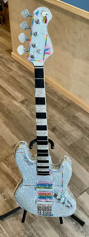 4-String Bass Guitar - Pastel Rainbow & Silver Sparkle image 1
