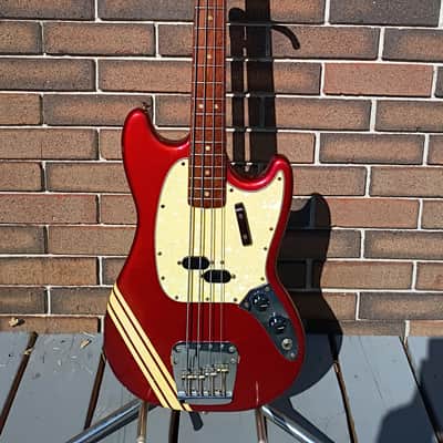 Rare 1968-1970 Fender Mustang Bass Competition Stripe Candy Apple Red w/Matching Headstock Lollipop image 4