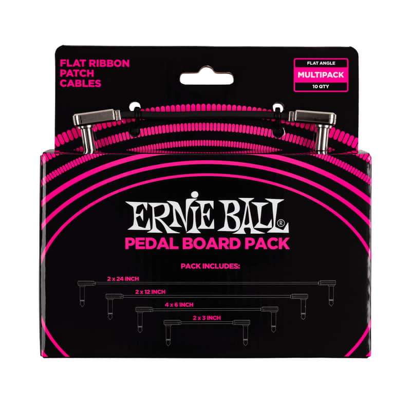 Ernie Ball P06224 Flat Ribbon Multi-Pack Pedalboard Patch Cable Kit - 10PK Black image 1