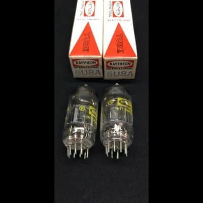 MATCHED PAIR RAYTHEON 6U8A Black Plate Vintage Vacuum Tubes TESTED 8.9666 image 4