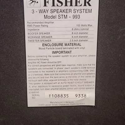 Fisher FISHER STM-993 Bookshelf 3-Way Bookshelf Speakers 1995 - Black image 9