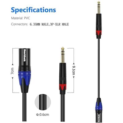 1/4 to XLR Cable,Quarter inch(6.35mm) TRS to XLR Male, 1/4" Stereo Jack to XLR Balanced Interconnect Cord Patch Cable,Compatible with Speakers, Audio Consoles -3.3Ft(1m) image 2