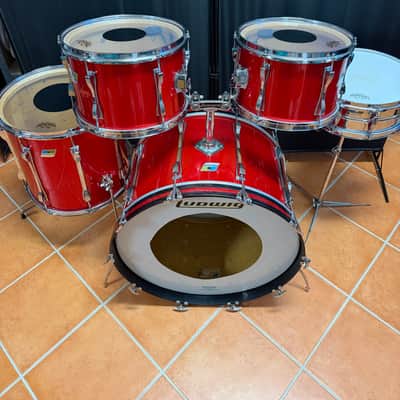 Ludwig Mach 5 24" - 12" -13" - 16" + Snare 14" x 5" Drumset 1971 - Red Cortex image 3