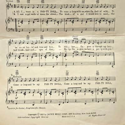 (USED/VINTAGE Sheet Music) Party Doll - Piano/Vocal/Guitar image 2