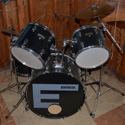 Remo Enforcer 5-piece Black Drum Kit used, includes cymbals and throne image 1