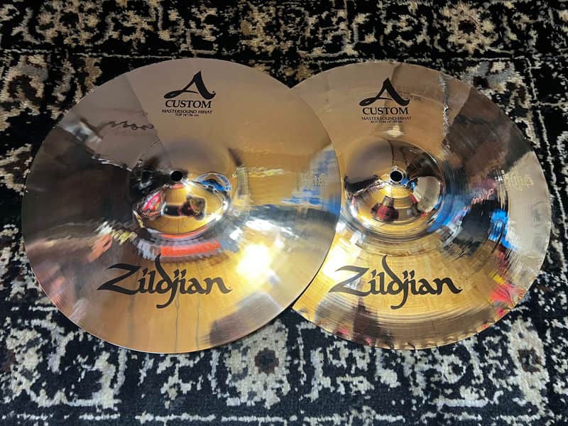 (MINT) Zildjian 14" A Custom Mastersound Hi-Hat Cymbals (Pair) - Brilliant image 1