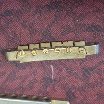 National Ibanez Univox HTF Bridge and Tailpiece Set Gold Made In Japan Tuneomatic Copy 1970s image 4