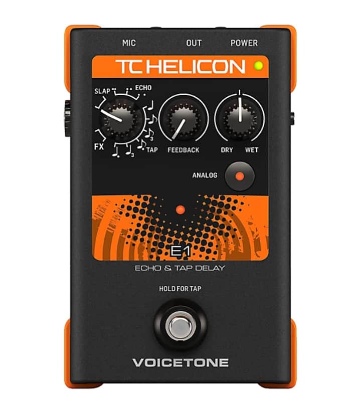 TC Helicon  VoiceTone E1 Single-Button Stompbox Pedal for Vocal Echo Effects  NEW - BLACK & ORANGE image 1