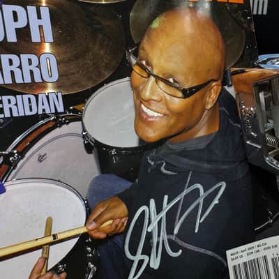 Steve Ferrone's, Tom Petty and the Heartbreakers 24" Remo/Gretsch Logo Bass Drum Front Head, Autographed!  - Black image 4