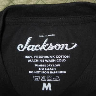 new genuine Jackson (by Fender) Jackson Bloodline 100% Cotton Black Short Sleeve T-Shirt, Medium (M), GRAPHIC: White & Red -- P.N (part #): 0990264406 (NO: hangtag / packaging) image 8