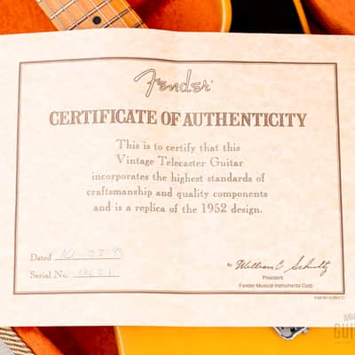 1993 Fender American Vintage '52 Telecaster Butterscotch, Near-Mint w/ Tweed Case, COA image 21