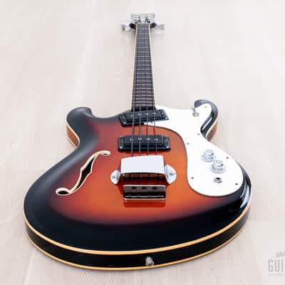 1966 Mosrite Combo Vintage Semi-Hollow Bass Sunburst, Near-Mint w/ Case, Hangtag image 12