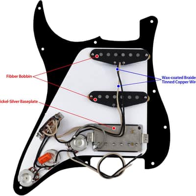 3Ply Loaded HSS Strat Pickguard Vintage Hot F '50s Tones Prewired Pickguard with Staggered Alnico 5 Fiber Bobbin SSH Single Coil & Humbucker Pickups for Fender Stratocaster JT/HBZC-03 Black image 3