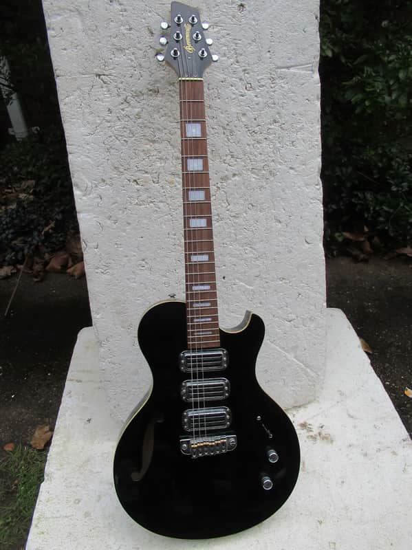 Brownsville Choirboy Hollow Body Guitar, 3 Pickup,  Black Sparkle, Plays & Sounds Good image 1
